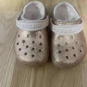 CROCS Glittery Gold Clogs with White Strap